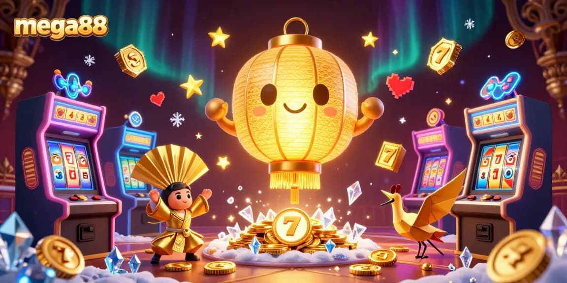 Mainkan mega88 di kasino dengan simbol keberuntungan, mesin slot, dan hadiah besar untuk para penjudi.