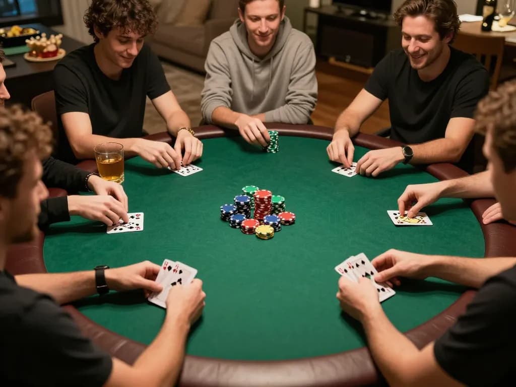 Engaging home poker game scene with players at the table enjoying strategy and camaraderie while playing RR88co.