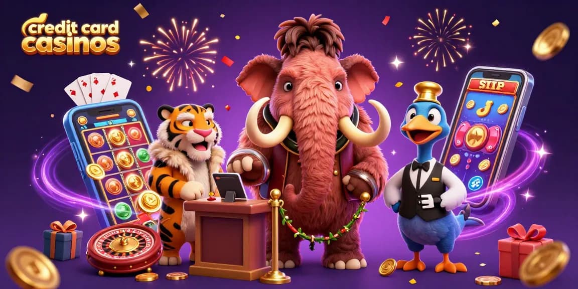 Experience the vibrant world of credit card casinos with colorful slot games and lively characters.