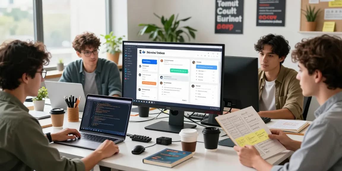Developers collaborating on the latest 纸飞机中文版 app features in a vibrant workspace.