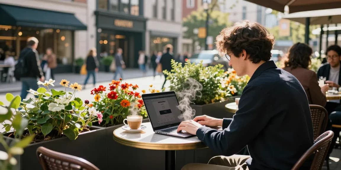 상봉동 한국관나이트 café scene with password input screen, inviting outdoor atmosphere.