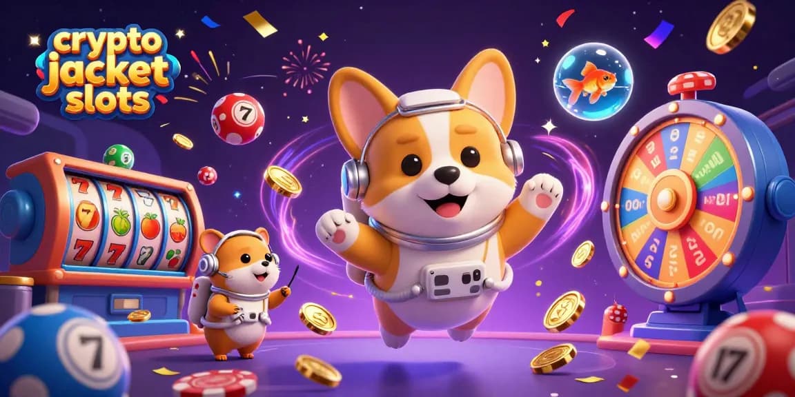 Experience excitement with crypto jackpot slots in a dynamic space casino scene featuring a corgi astronaut.