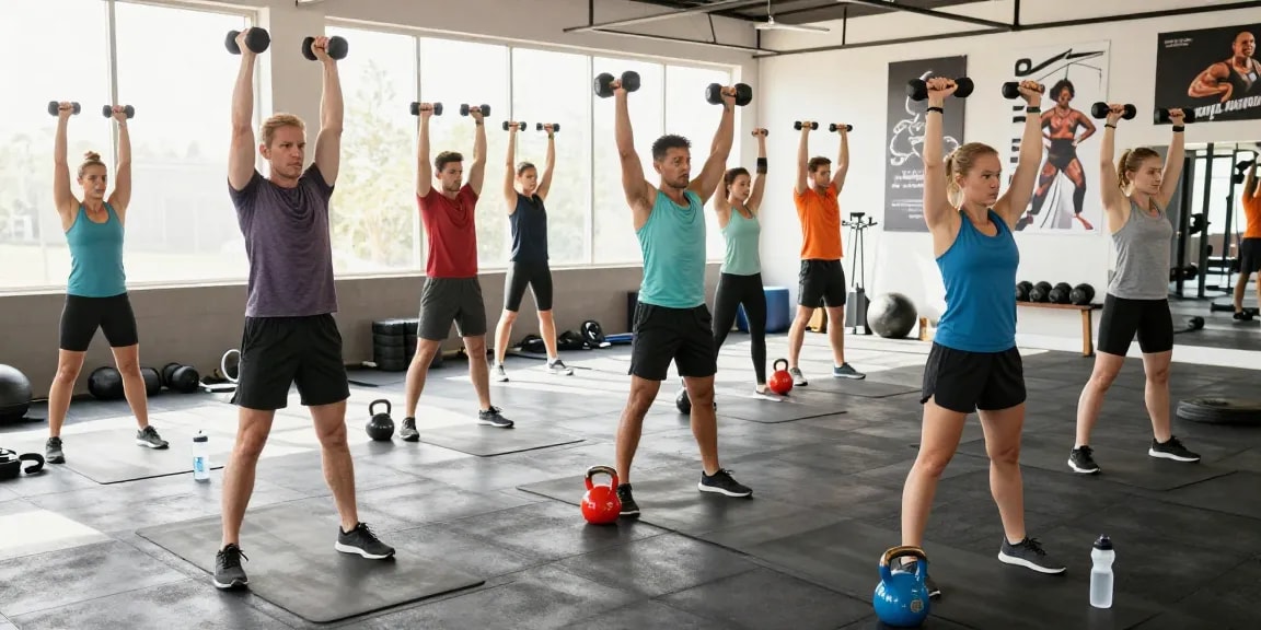 Dynamic scene of fitness enthusiasts at the Official Prime Pharma Steroid Shop gym, showcasing strength training and supplements.
