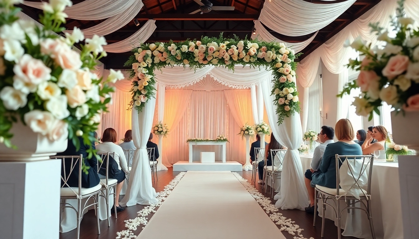 Stunning wedding event space Jacksonville featuring floral decorations and a charming altar setup.