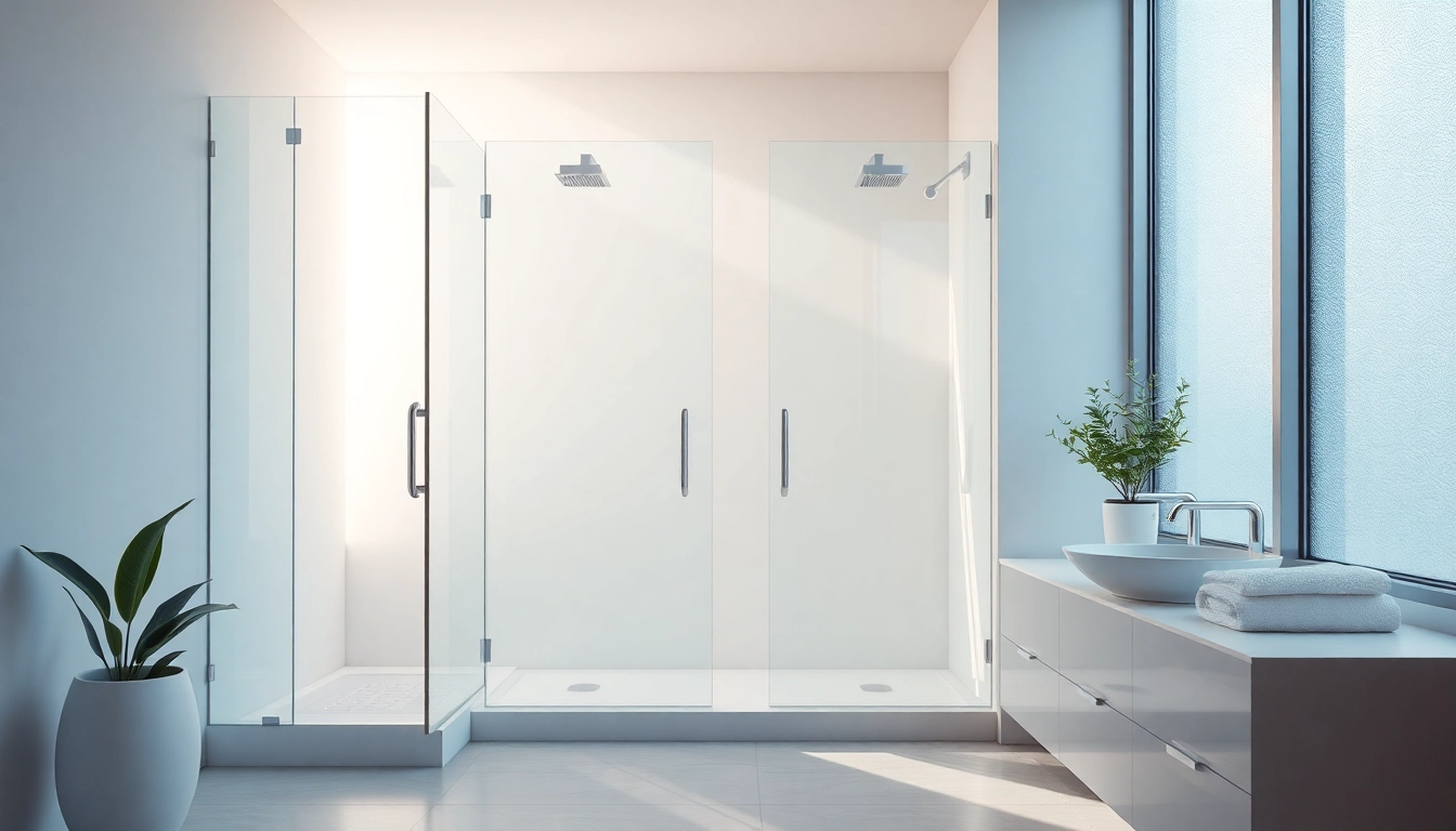 Stylish glass shower doors in a luxurious bathroom setting, highlighting elegance and modern design.