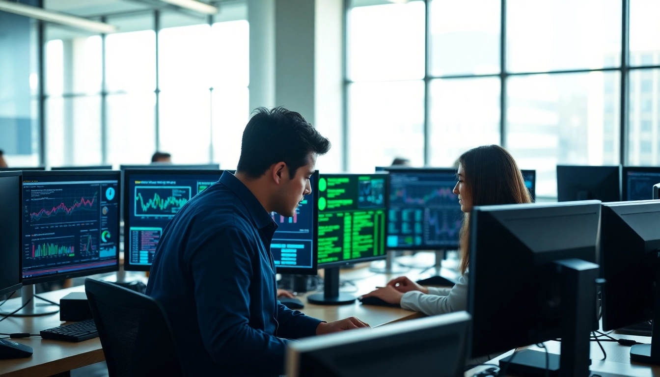 Enhance your security with managed cybersecurity services through teamwork in a modern office.