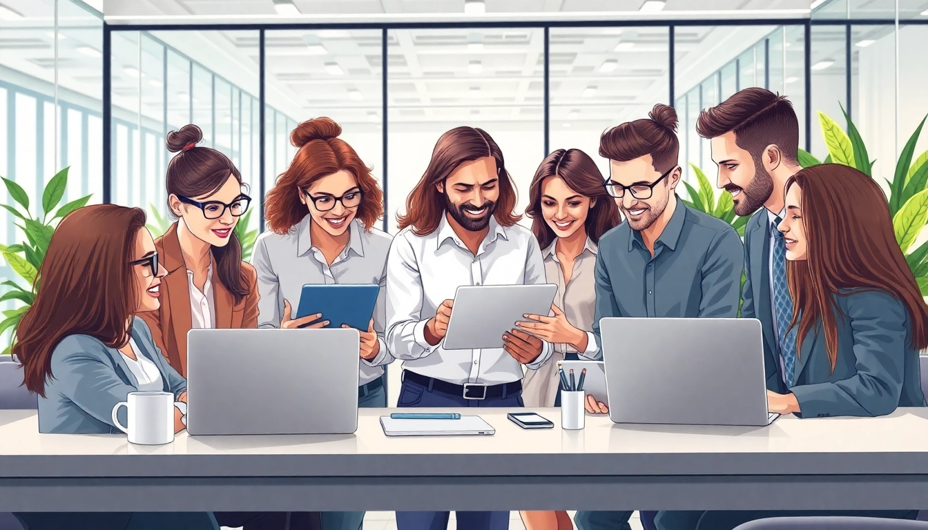 Managed IT services Lakeland team collaborating effectively in a modern office setting.