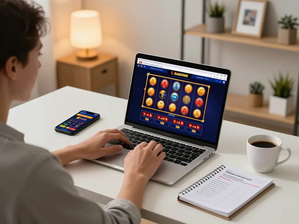 Engage with Canada online casinos reddit on a stylish home desk setup, featuring vibrant gaming screens and strategic notes.