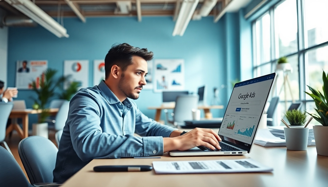 Optimizing google ads edmonton strategy with a digital marketing consultant in a vibrant office.