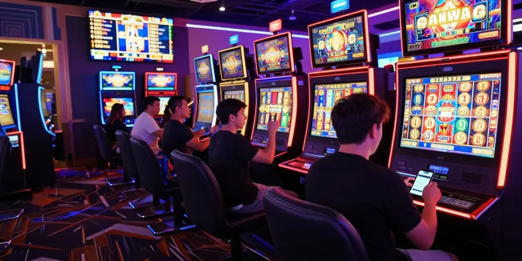 Situs slot gacor ZEUS222 dengan pemain merayakan kemenangan di mesin slot penuh warna.