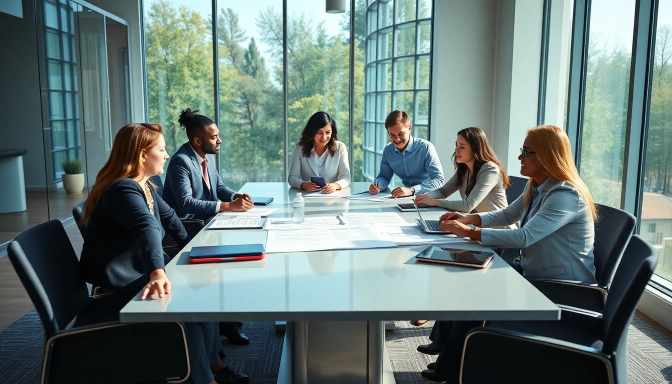 Team collaborating on Contract Management strategies during a business meeting.