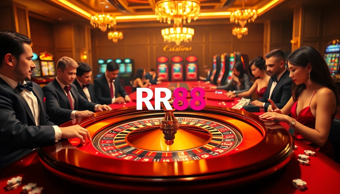 RR88 logo featured on a luxury roulette table during an exciting casino game.
