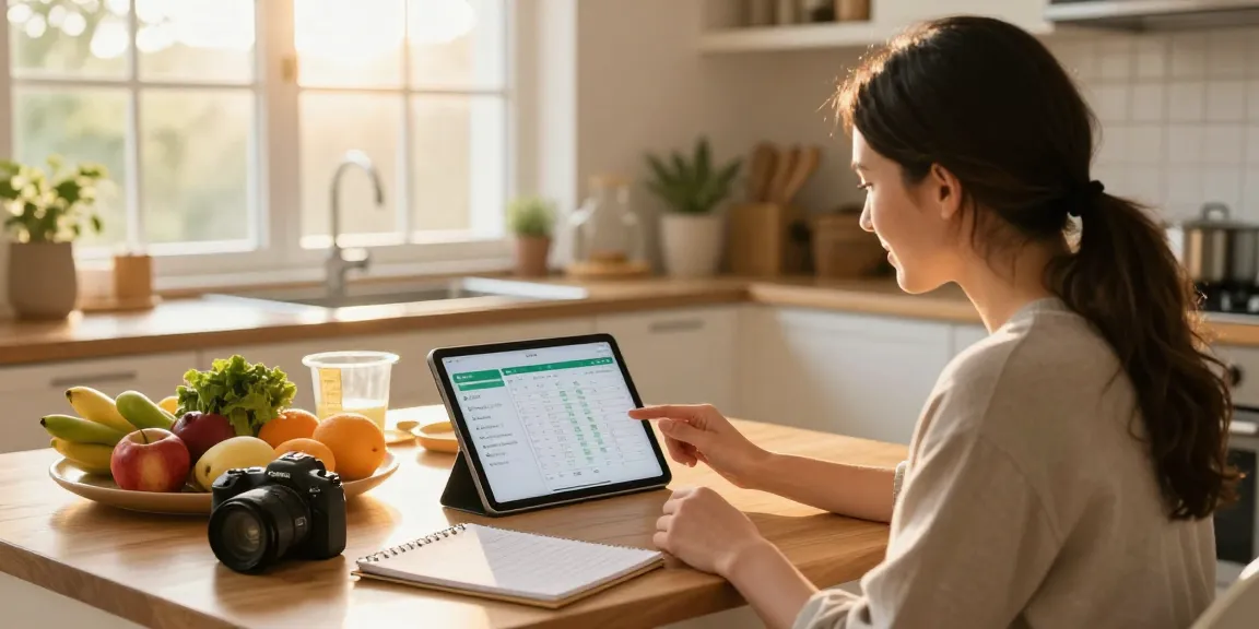 Nutrition coach using the best calorie tracker app in a sunlit kitchen.
