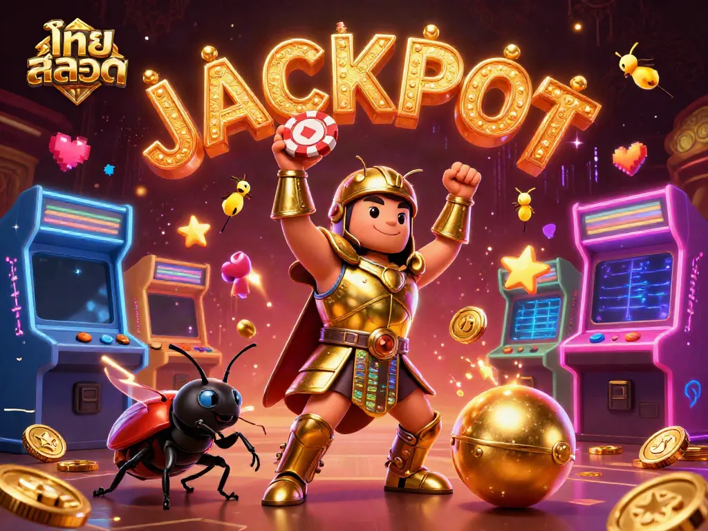 Catch the excitement of ไทย สล็อต with a lively scene featuring playful characters and vibrant gaming elements.