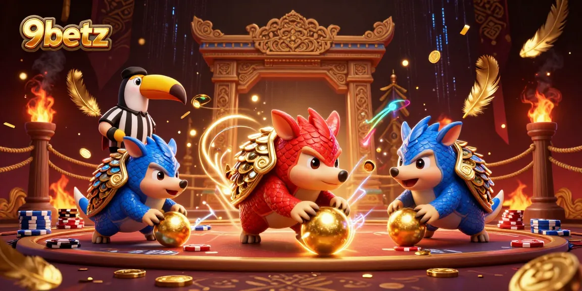 Experience gambling excitement with 9betz as rival pangolins compete in a vibrant casino scene.