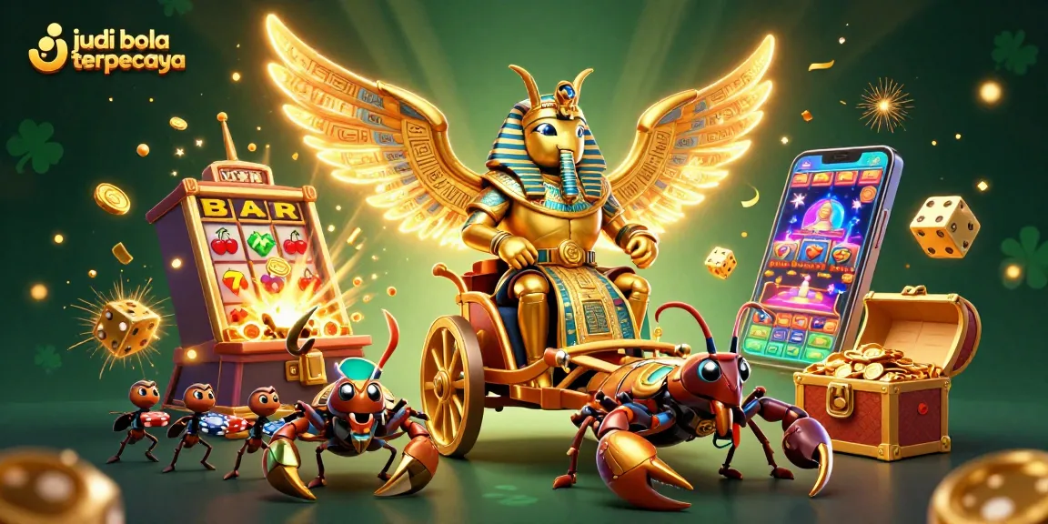 Bet on judi bola terpercaya with a vibrant, dynamic illustration showcasing exciting gambling elements.