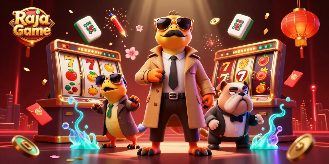 Experience the excitement of Raja Game with vibrant slot machines and playful characters in action.