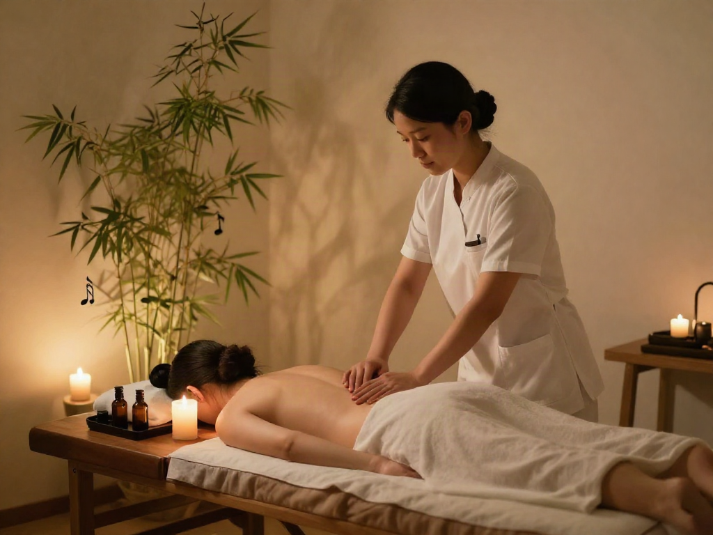 Relaxing 용산출장마사지 therapy environment with soothing decor and professional therapist.