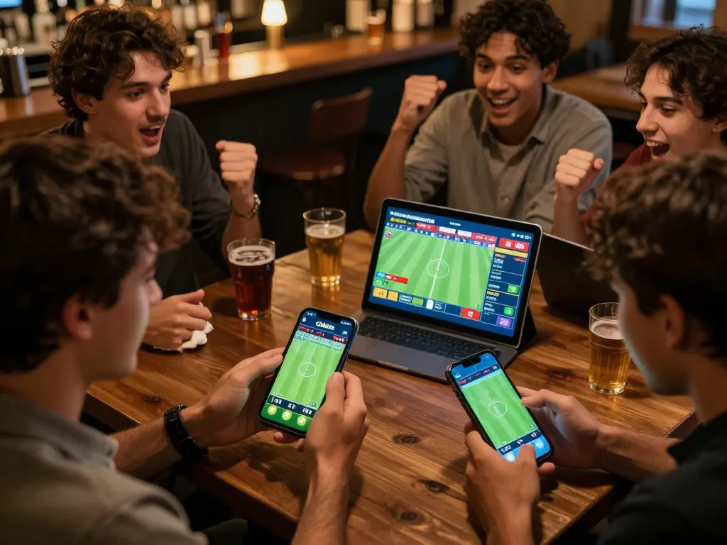 Cakhia user placing live soccer bets on smartphone amidst vibrant sports atmosphere.
