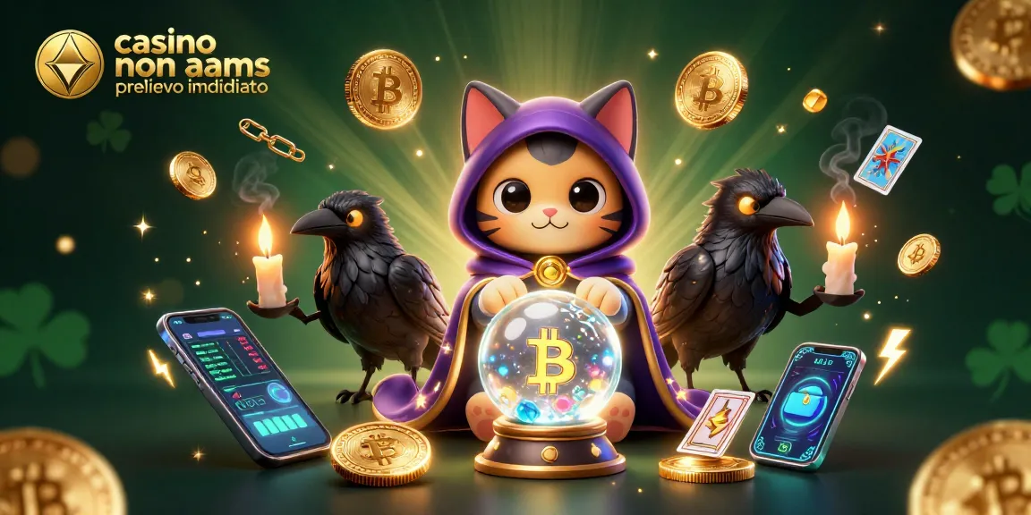 Scopri i migliori casino non aams prelievo immediato con questa illustrazione di un magico gatto e un corvo misterioso.