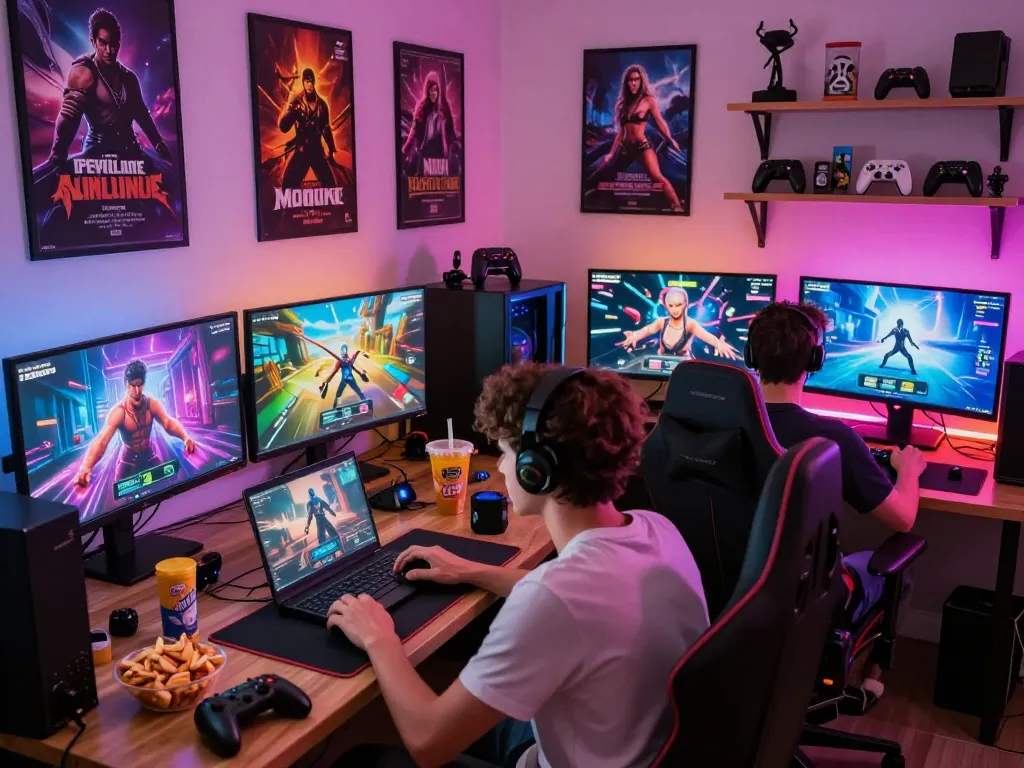 Engaged players enjoying sex games online in a vibrant gaming setup.