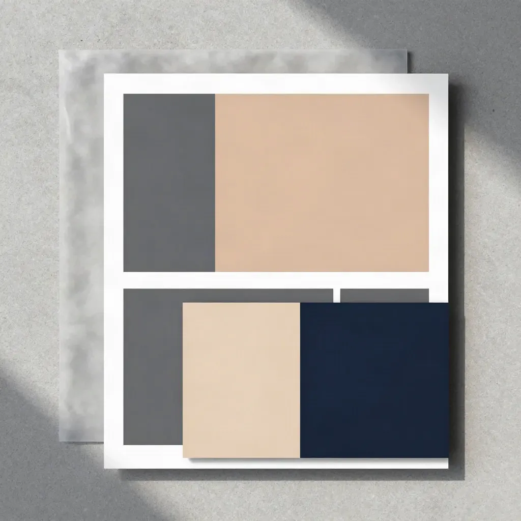 Overhead flatlay of a wireframe board, translucent sleeve, and two aligned cards on concrete.
