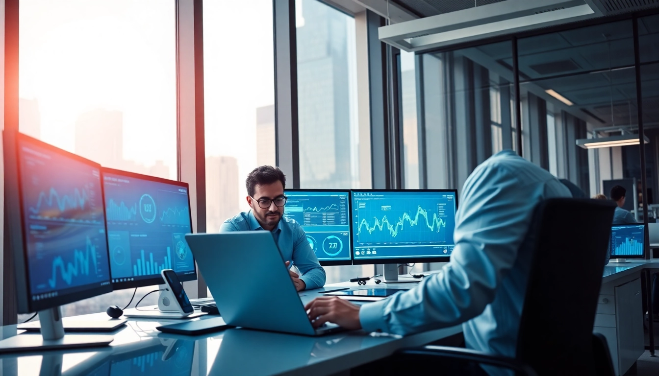 Expert analyzing data on Technology systems in a modern office setting.