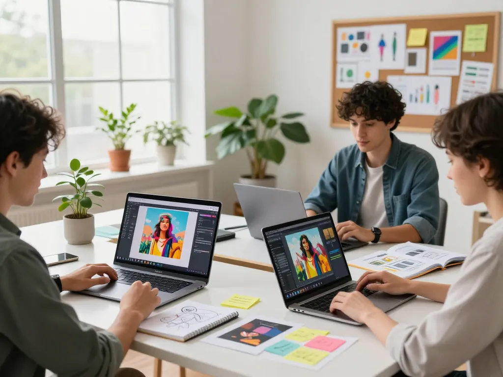 Users collaborating with the nano banana 2 AI image editor in a vibrant workspace.