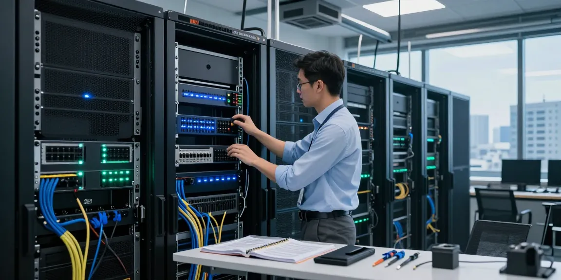 C19/C20 power connector inspection in a modern data center with servers and organized cables.