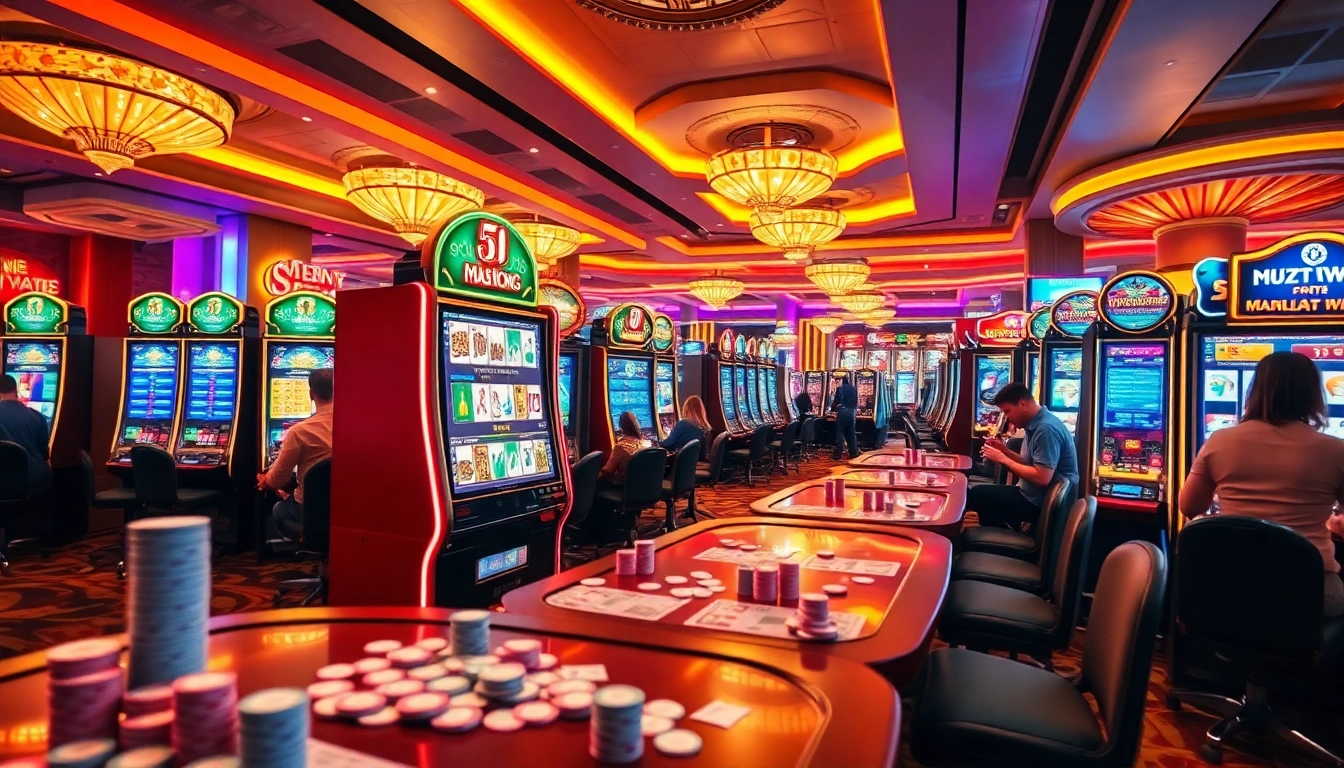 Spin the reels on the Mahjong slot demo, featuring vibrant graphics in a lively casino setting.