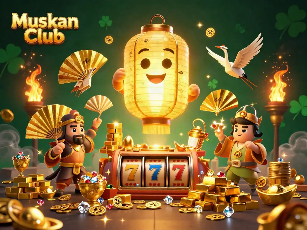 Experience the thrill of Muskan Club with vibrant golden lanterns and dynamic gaming elements.