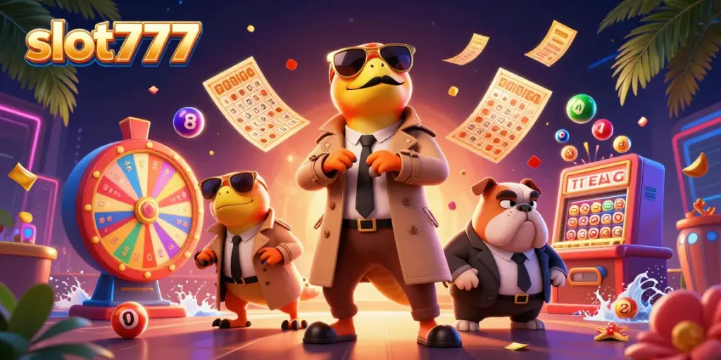 Rasakan sensasi bermain slot777 dengan ilustrasi warna-warni penuh aksi dan karakter unik di kasino.