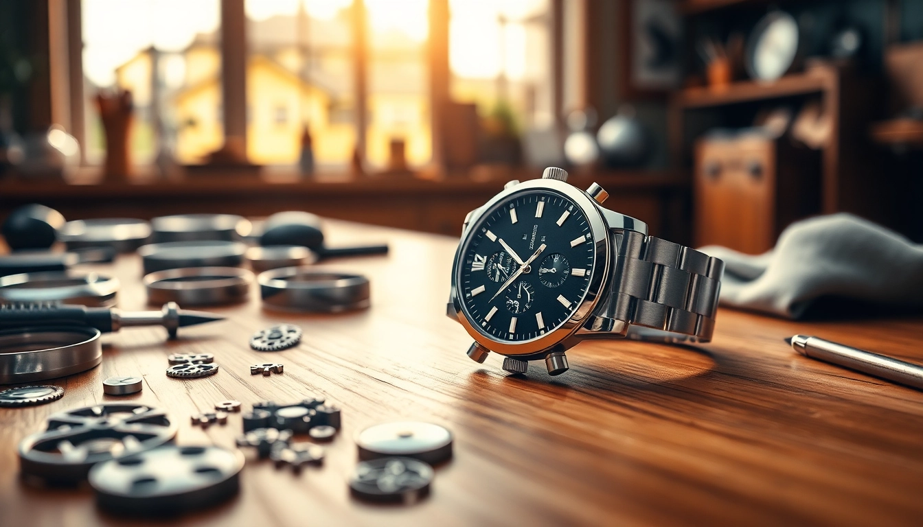 Admire the intricate details of a stunning replica watch on a watchmaker's table.