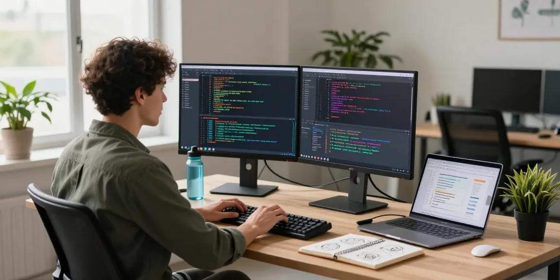 Efficient 截图工具下载 for productivity in a modern tech workspace with dual monitors and coding setup.