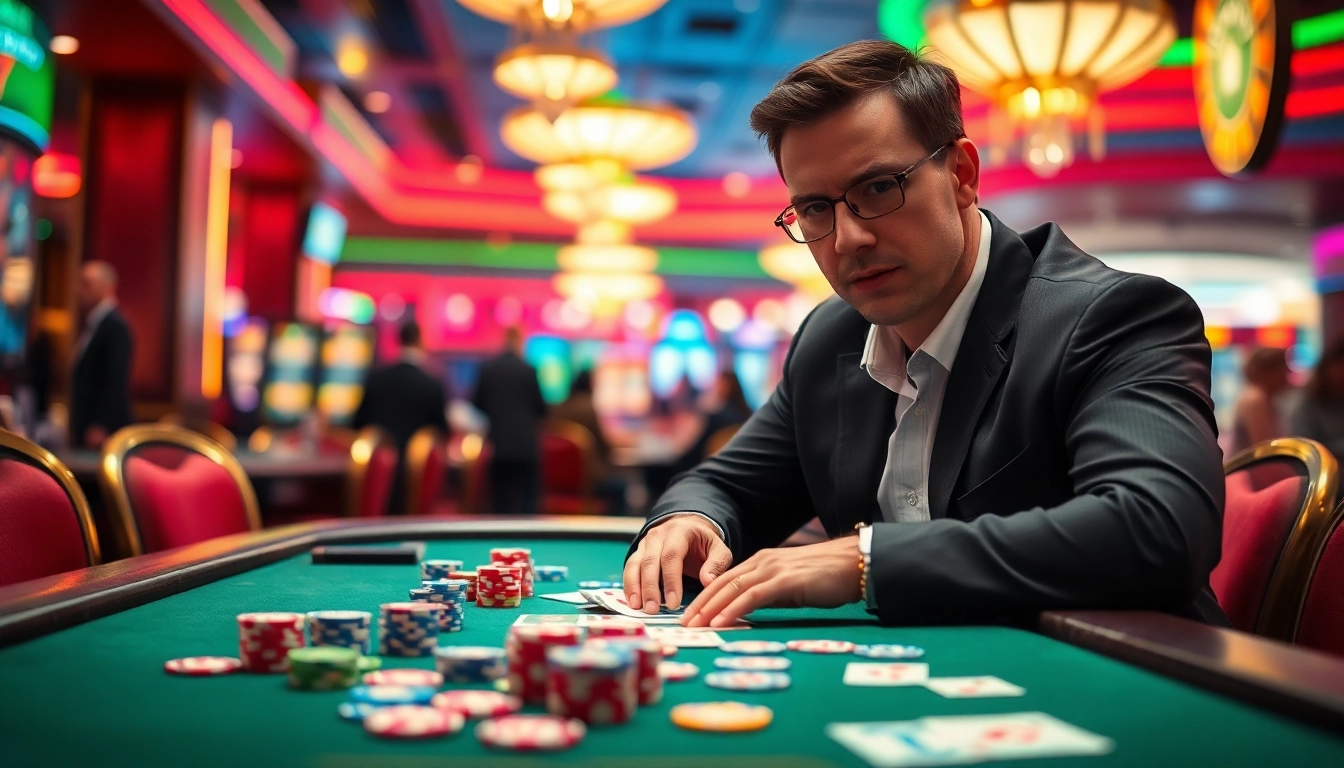 Neue casino bonus ohne einzahlung - Spieler am Tisch mit bunten Chips und spannenden Karten.