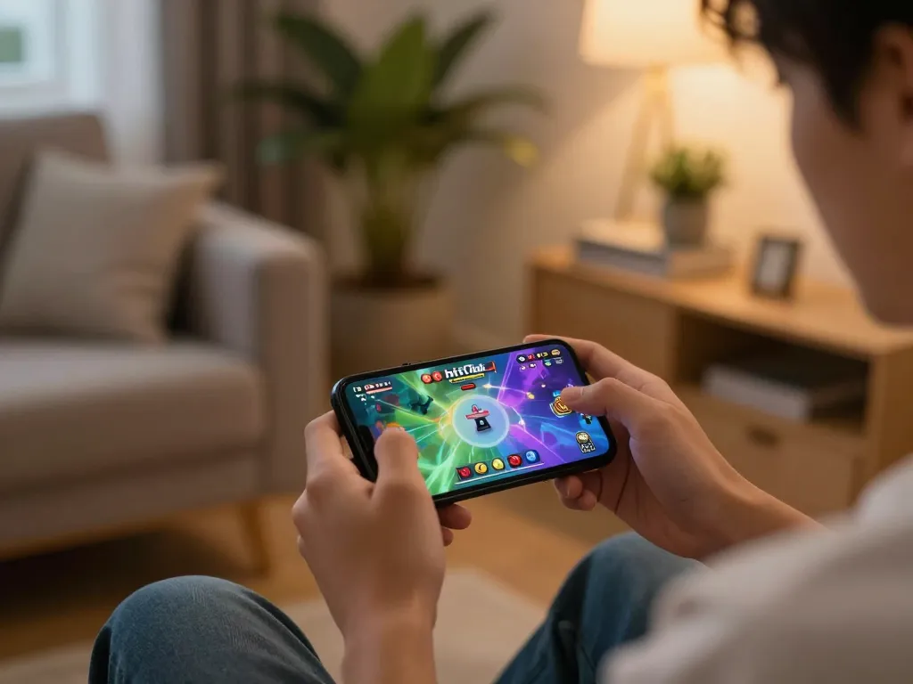 Engaging gameplay on hitclubapk mobile app in a cozy home setting.