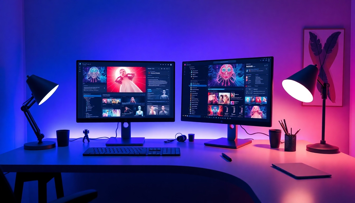 Innovative digital workspace showcasing NSFW AI content creation tools and tech devices.