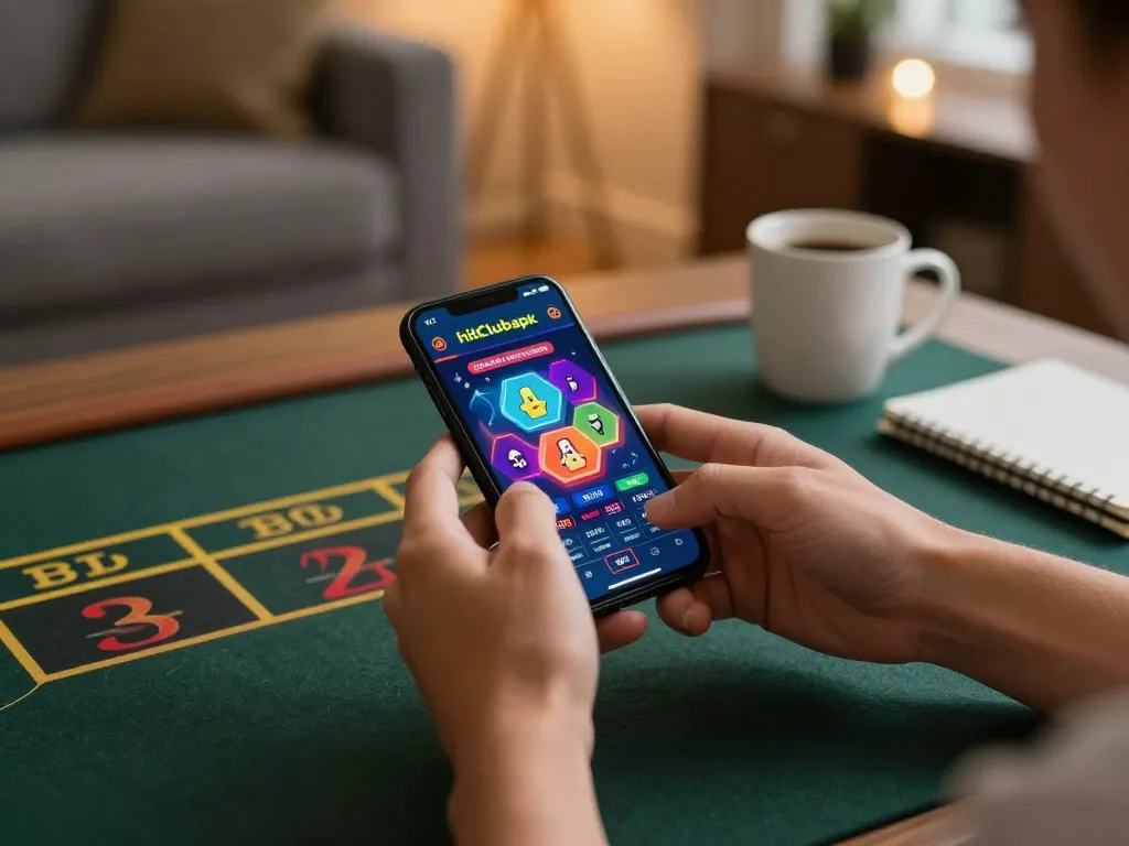 Engaging smartphone gameplay with hitclubapk app showcasing players betting enthusiastically at home