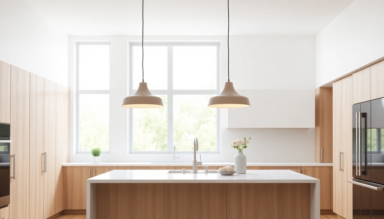 Showcase of beautiful island light fixtures illuminating a modern kitchen space.