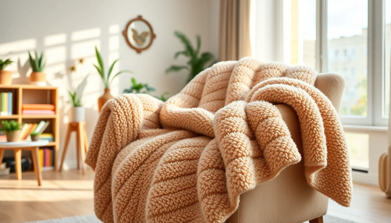 Geniet van een stijlvolle fleece deken in een warme woonkamer, perfect voor ontspanning.
