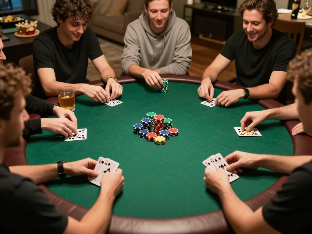 Engaging home poker game scene with players at the table enjoying strategy and camaraderie while playing RR88co.