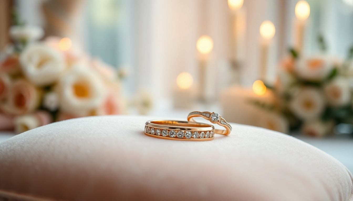 Explore exquisite wedding bands elegantly arranged on a velvet cushion, showcasing their unique designs.