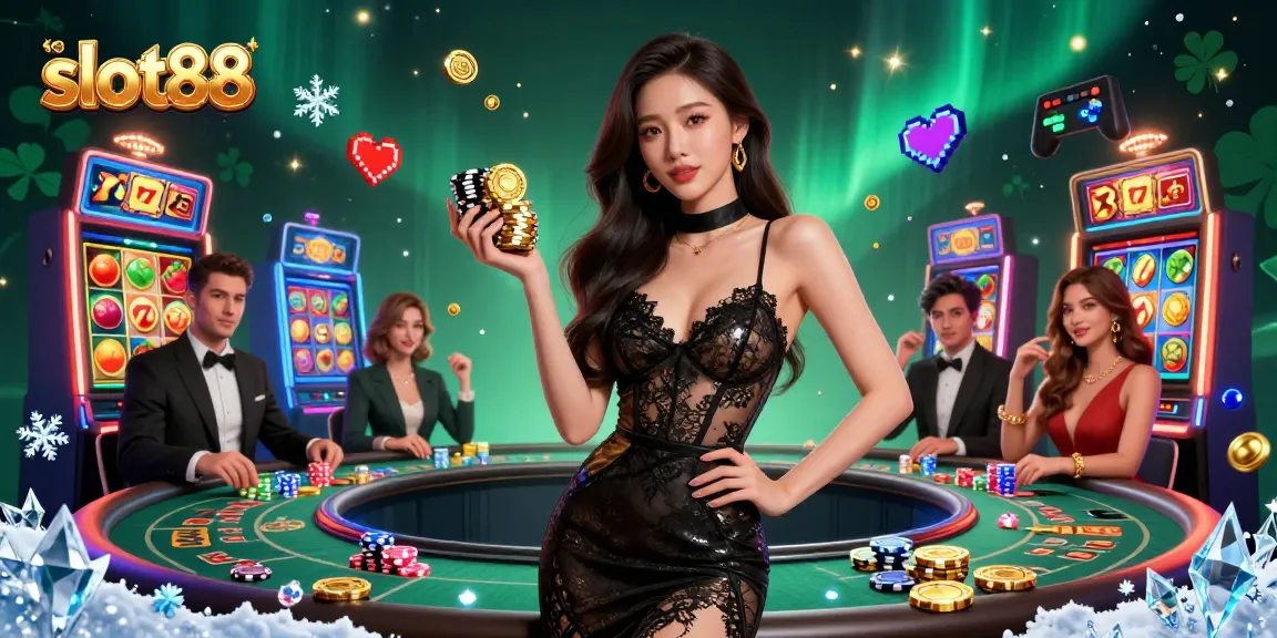 Engage in exciting slot88 gameplay with stunning visuals of glamorous players and vibrant slot machines.