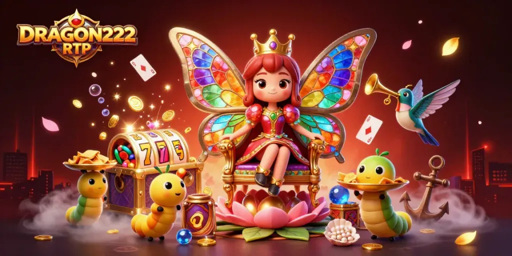 Experience the thrill of DRAGON222 RTP with an exciting scene of a butterfly queen in a casino setting.