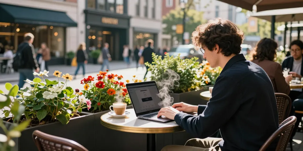 상봉동 한국관나이트 café scene with password input screen, inviting outdoor atmosphere.