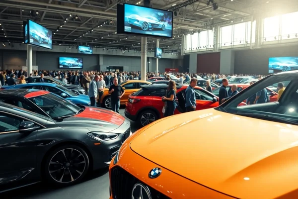 Engaged visitors exploring vehicles at the Auto Cars Show, showcasing automotive excitement.