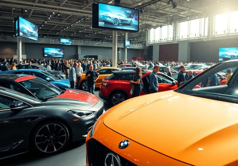 Engaged visitors exploring vehicles at the Auto Cars Show, showcasing automotive excitement.