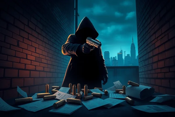 Engaging cover for Politics Thieves and Bullets featuring suspenseful urban crime scene