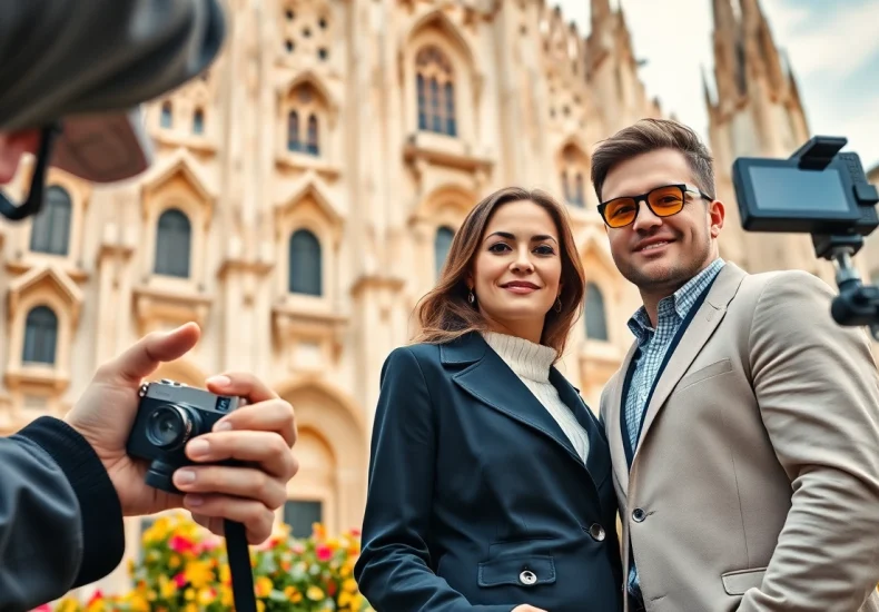 Book fotografico Milano: servizio fotografico elegante di una coppia con il Duomo sullo sfondo.