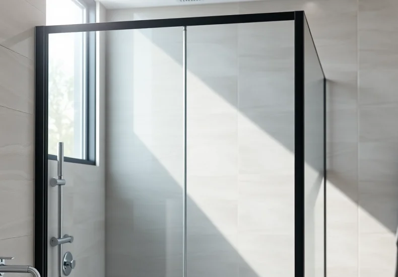 Visualisez la paroi de douche 150x200 en verre moderne intégrée dans une salle de bain élégante.